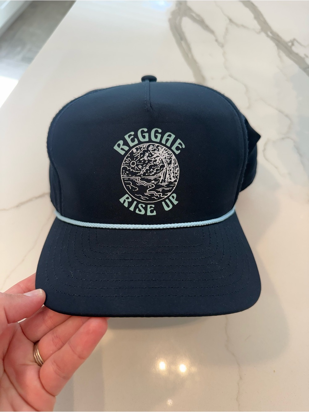 Reggae Rise Up Navy Trucker Hat with Light Blue Trim